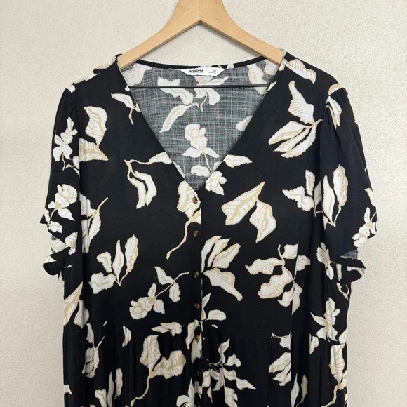 Sonoma Floral Dress Size 2x w/ Pockets Button Front Tiered Midi Dress - Picture 5 of 13